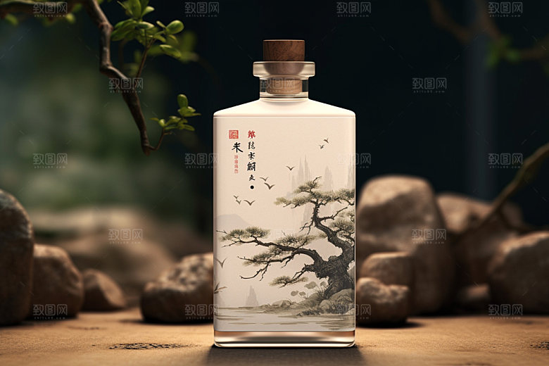 白酒酒瓶立体中国风模型