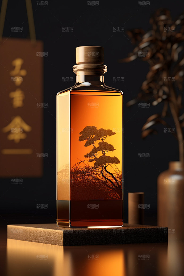白酒酒瓶中国风传统模型