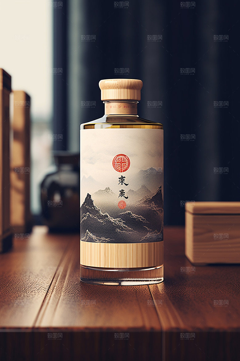 白酒酒瓶立体中式模型