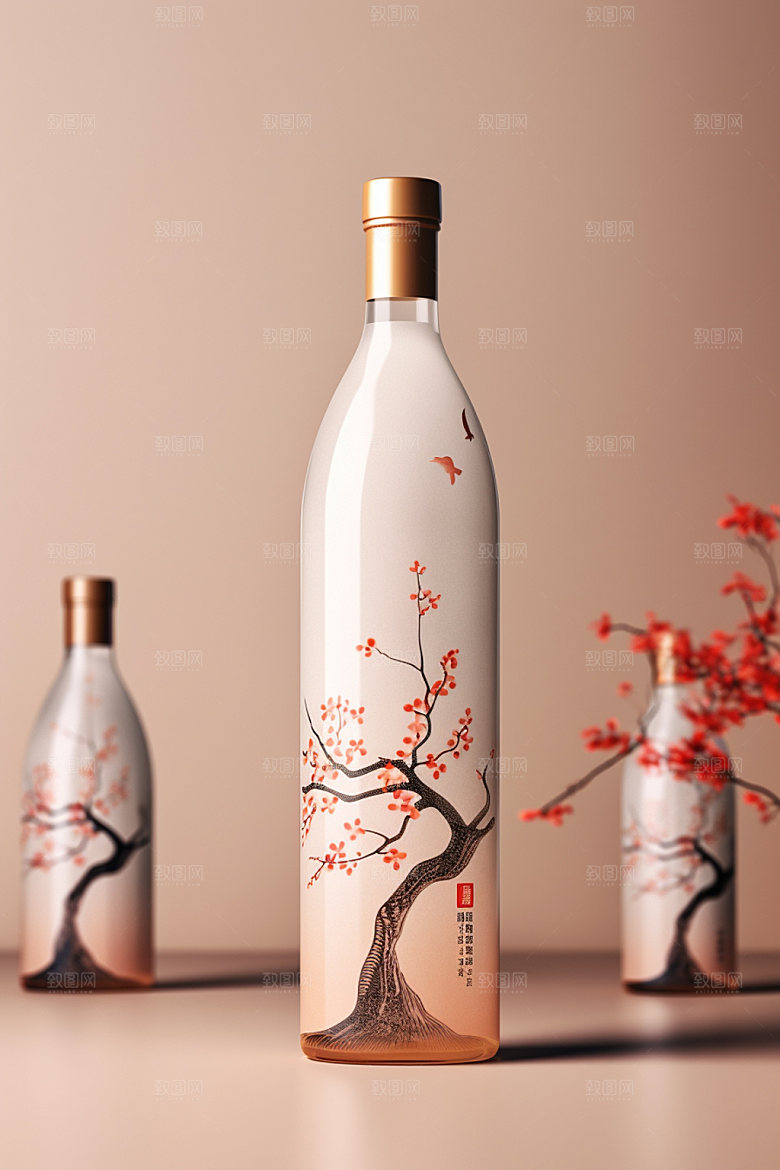 白酒酒瓶中式传统模型