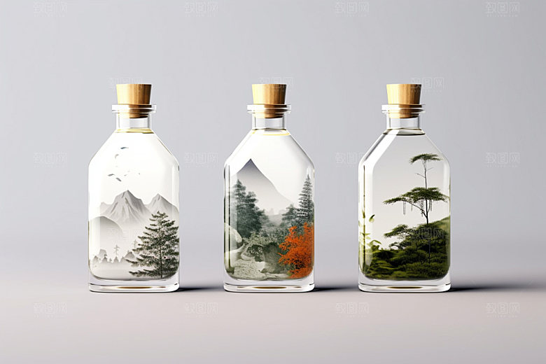 白酒酒瓶包装设计中国风模型