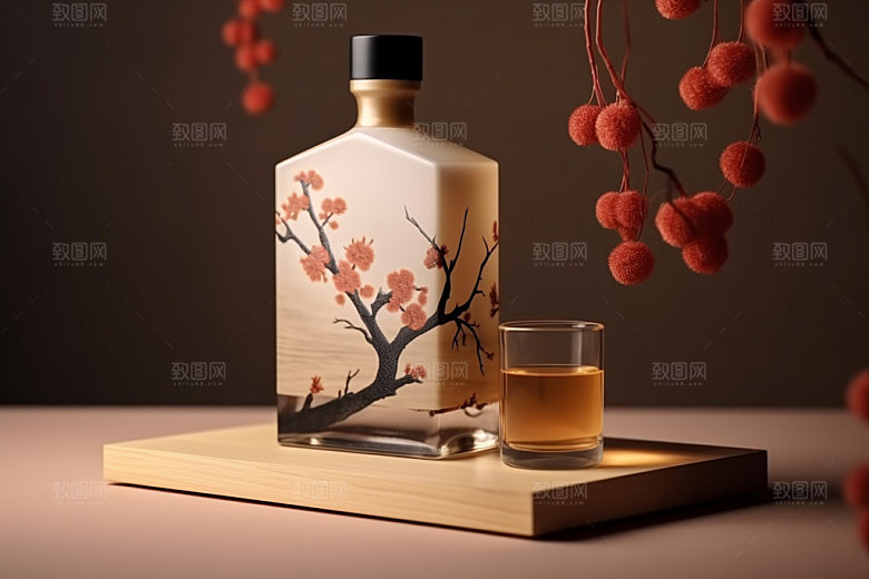 白酒酒瓶酒类中式模型