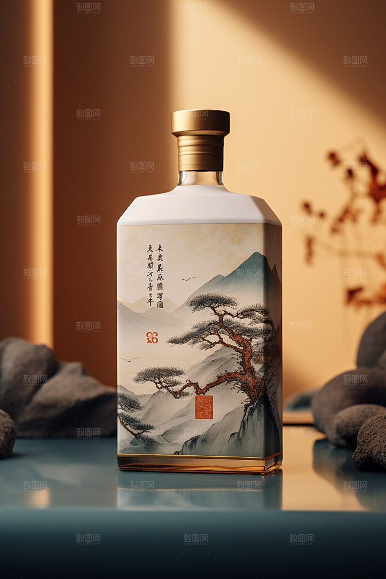 白酒酒瓶包装设计中式模型
