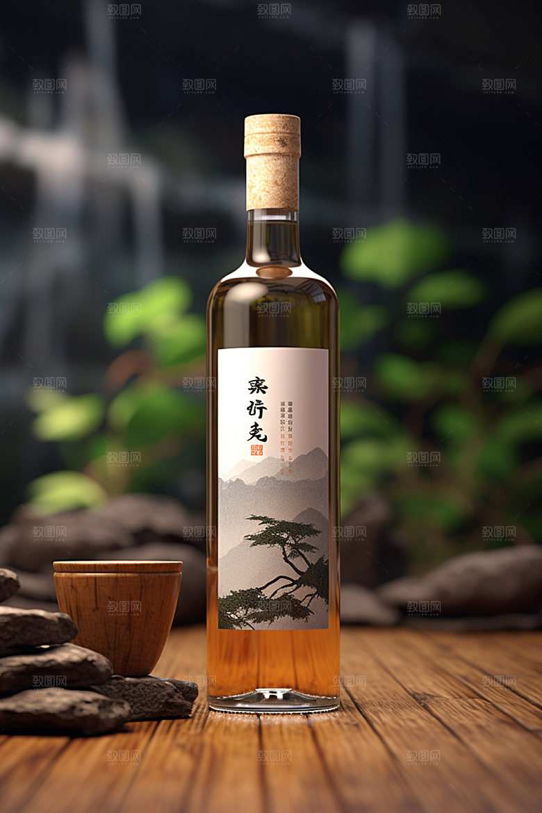 白酒酒瓶中式中国风模型