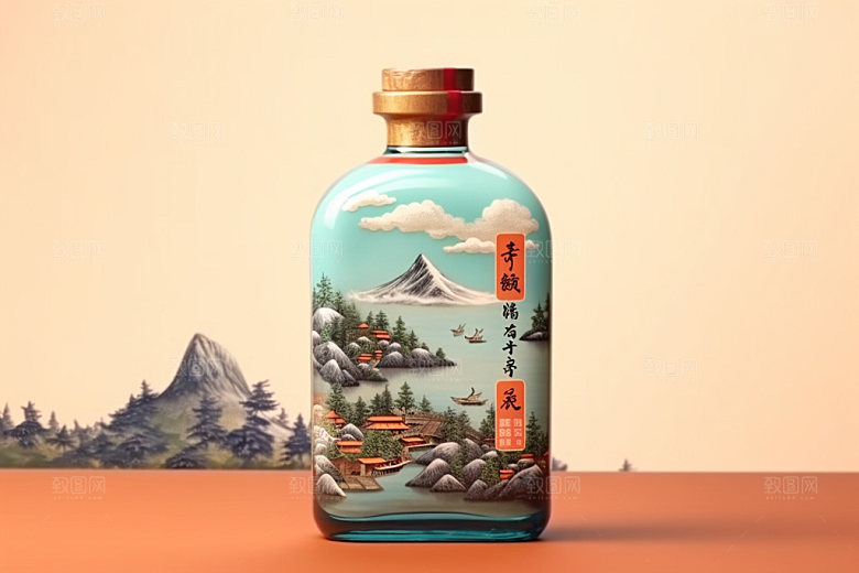 白酒酒瓶传统包装设计模型