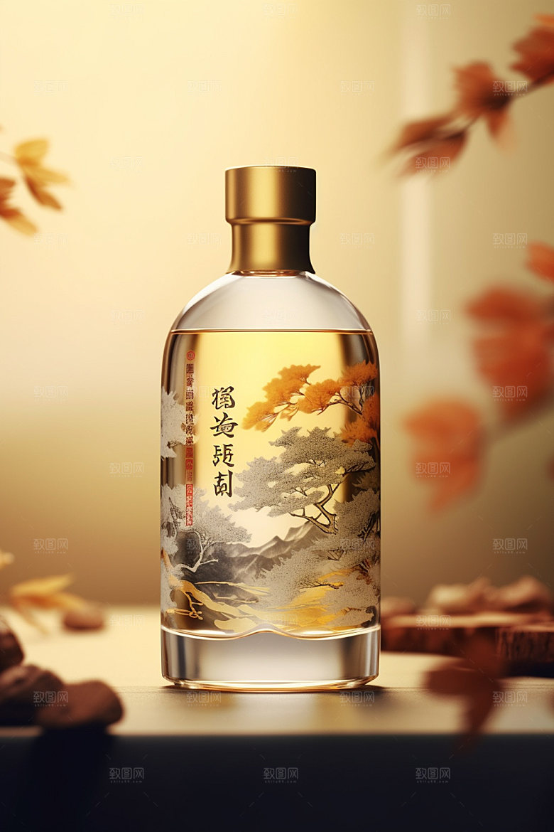 白酒酒瓶中式包装设计模型
