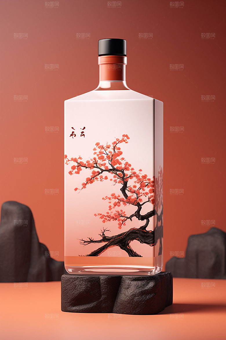 白酒酒瓶立体中式模型
