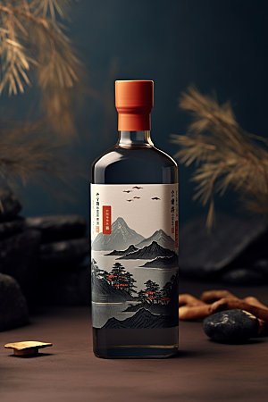 白酒酒瓶中式传统模型