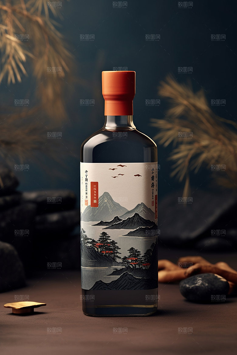 白酒酒瓶中式传统模型