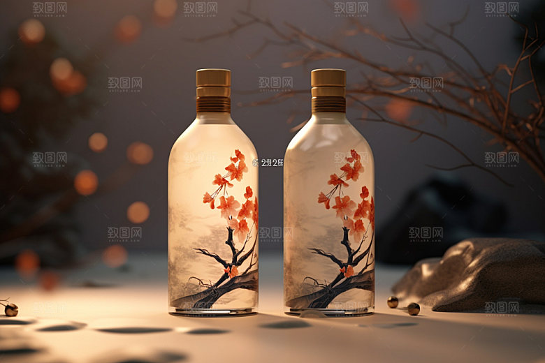 白酒酒瓶立体中式模型