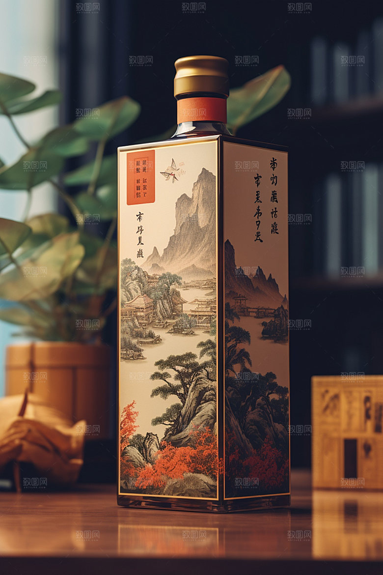 白酒酒瓶立体中国风模型