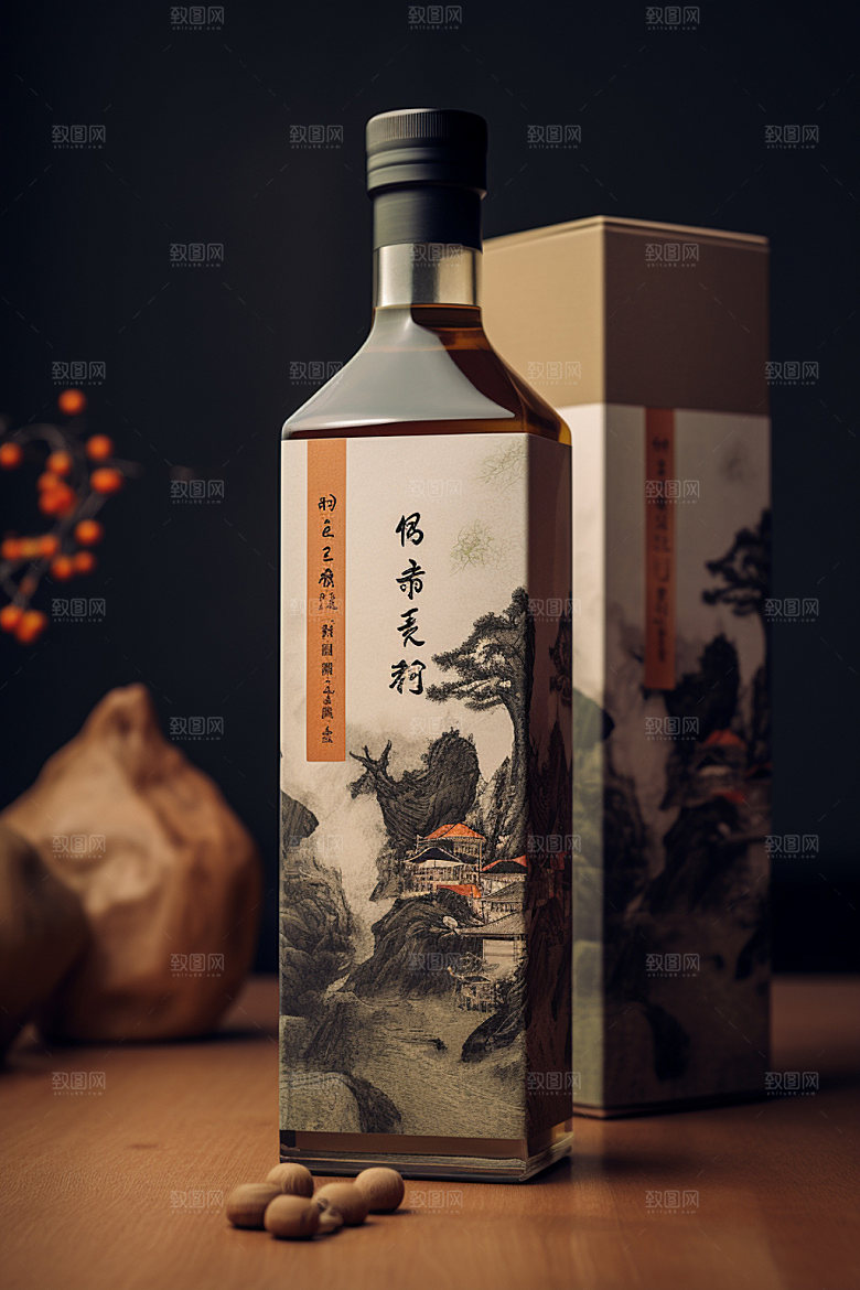 白酒酒瓶3D中式模型
