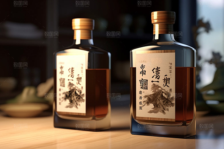 白酒酒瓶立体传统模型