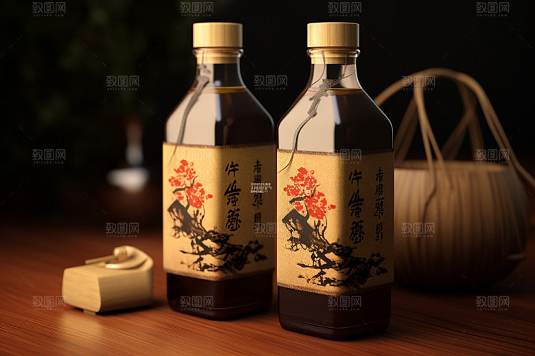 白酒酒瓶立体中式模型
