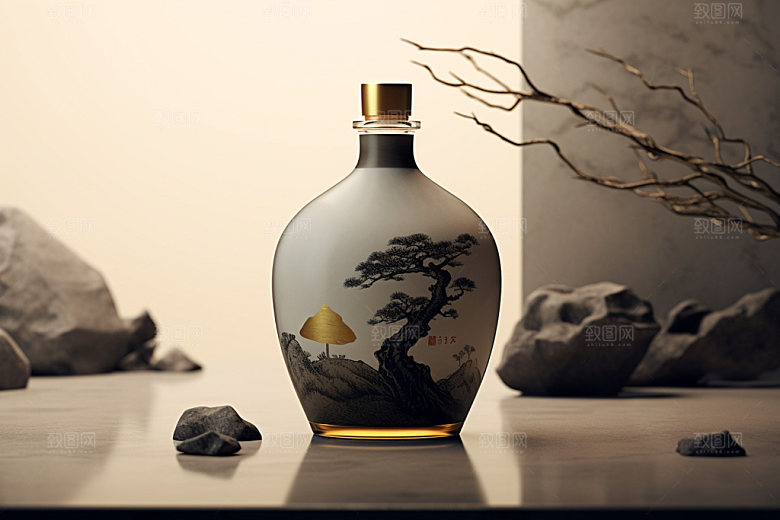 白酒酒瓶中国风立体模型