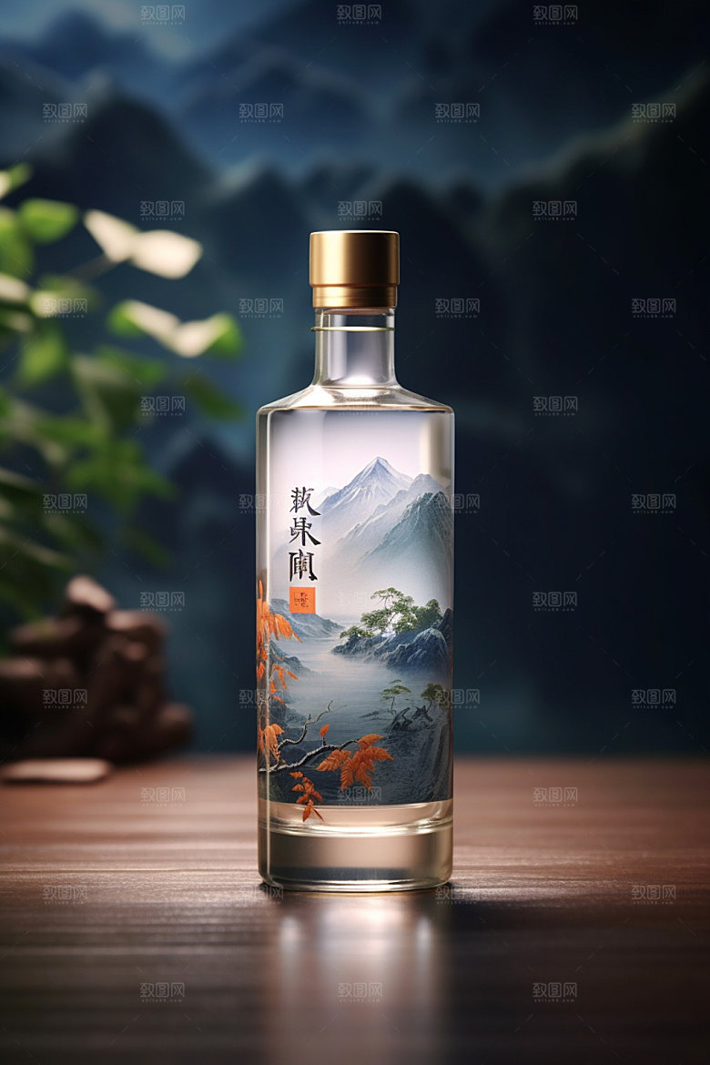 白酒酒瓶中式包装设计模型