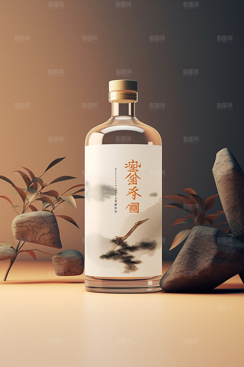 白酒酒瓶中国风中式模型