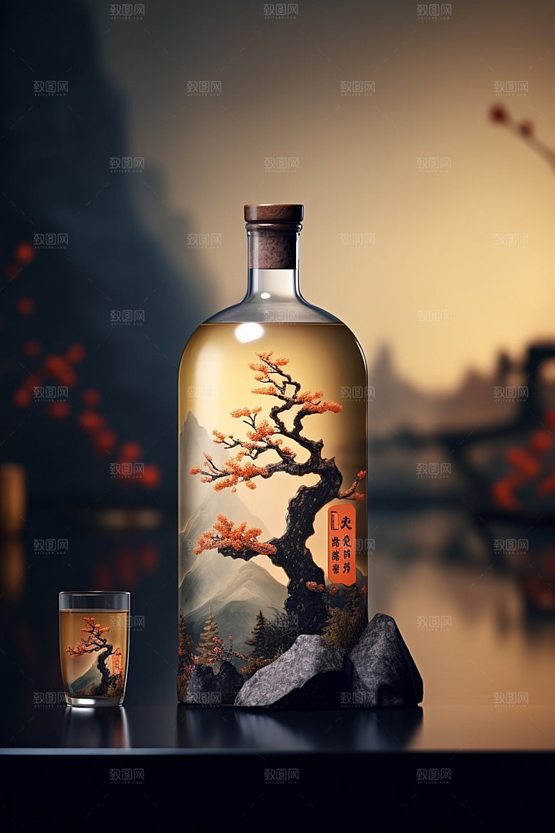 白酒酒瓶中国风传统模型
