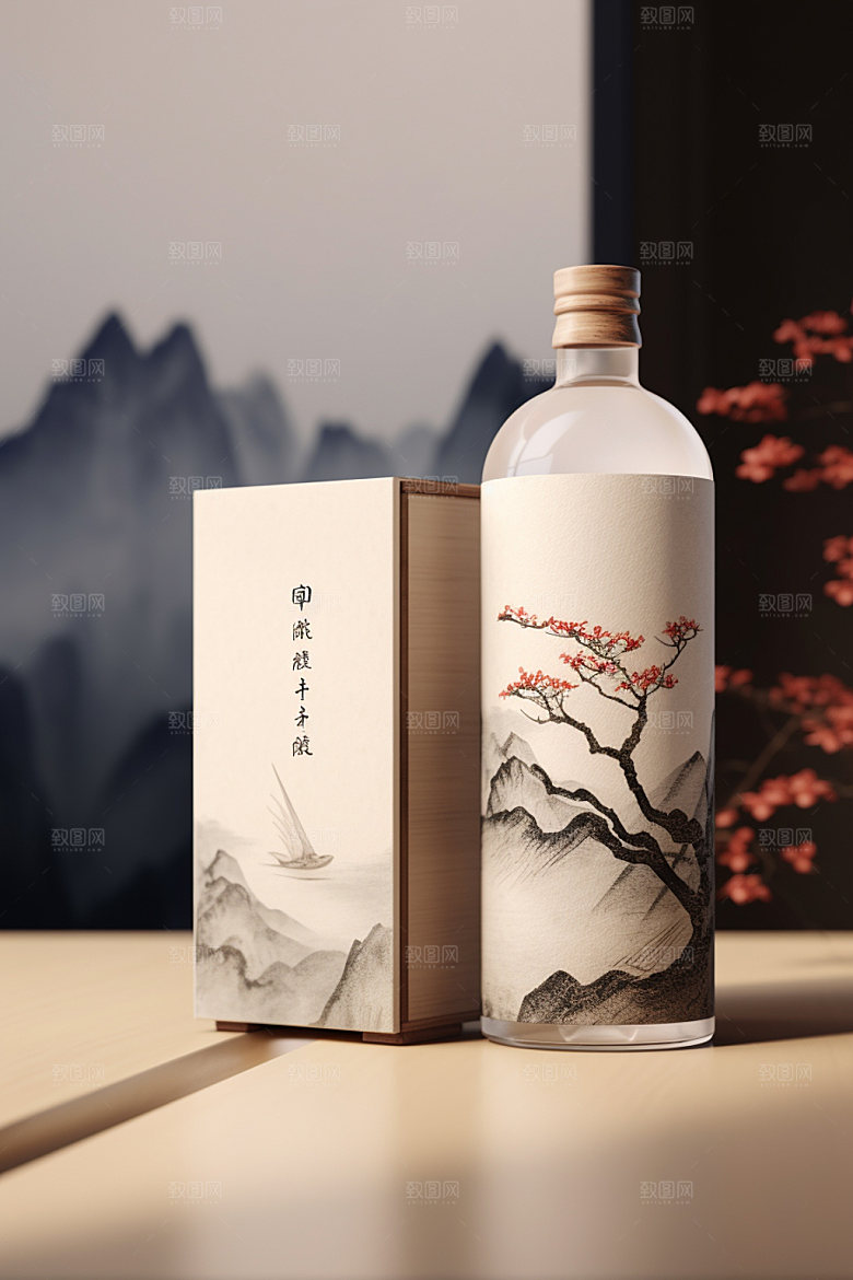 白酒酒瓶中国风传统模型