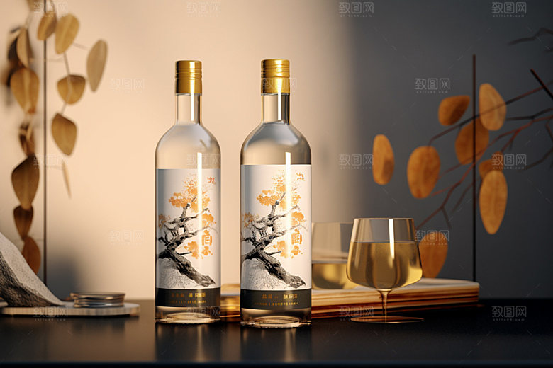 白酒酒瓶传统中国风模型