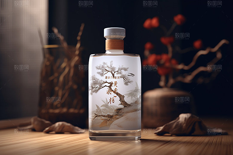白酒酒瓶中国风立体模型