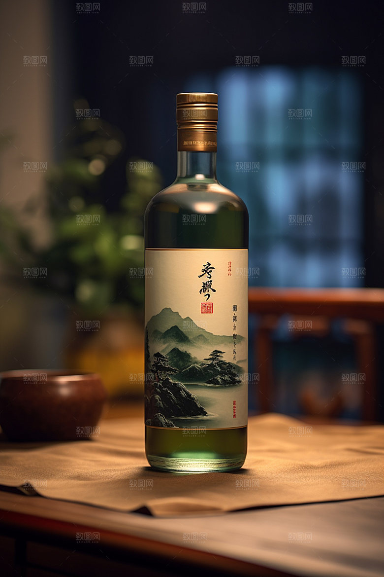 白酒酒瓶中国风中式模型