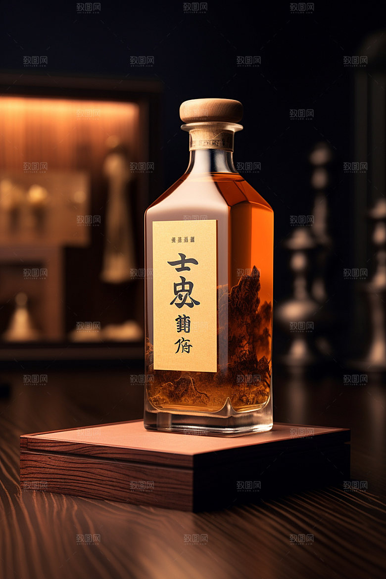 白酒酒瓶立体中国风模型