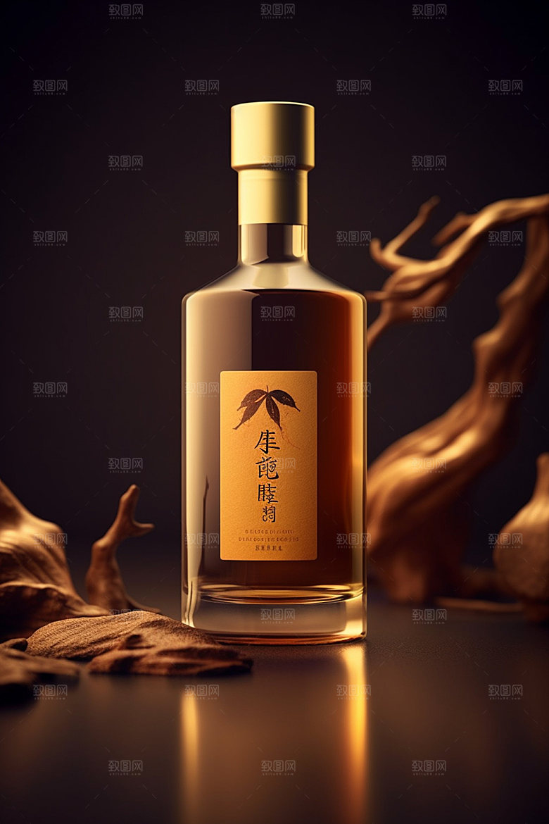 白酒酒瓶立体中国风模型