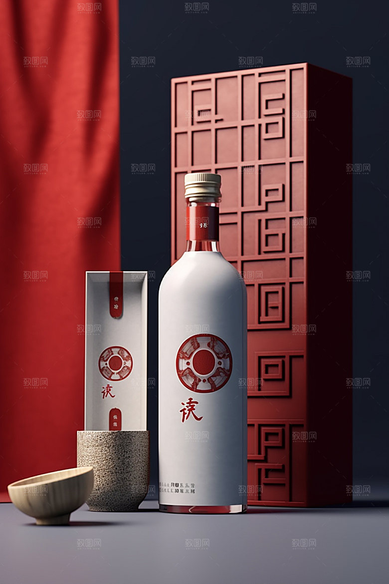 白酒酒瓶中国风包装设计模型