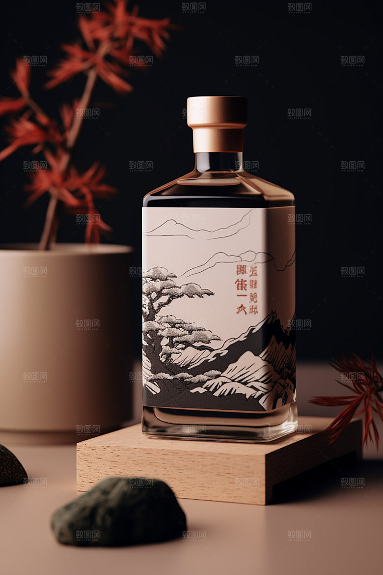 白酒酒瓶中国风3D模型