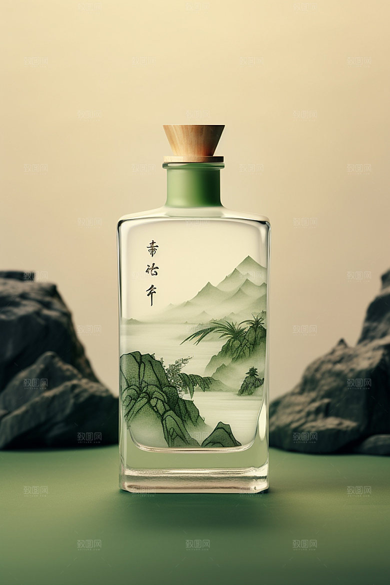 白酒酒瓶中国风中式模型