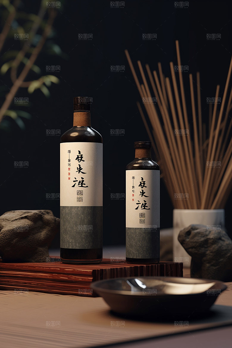白酒酒瓶3D中国风模型