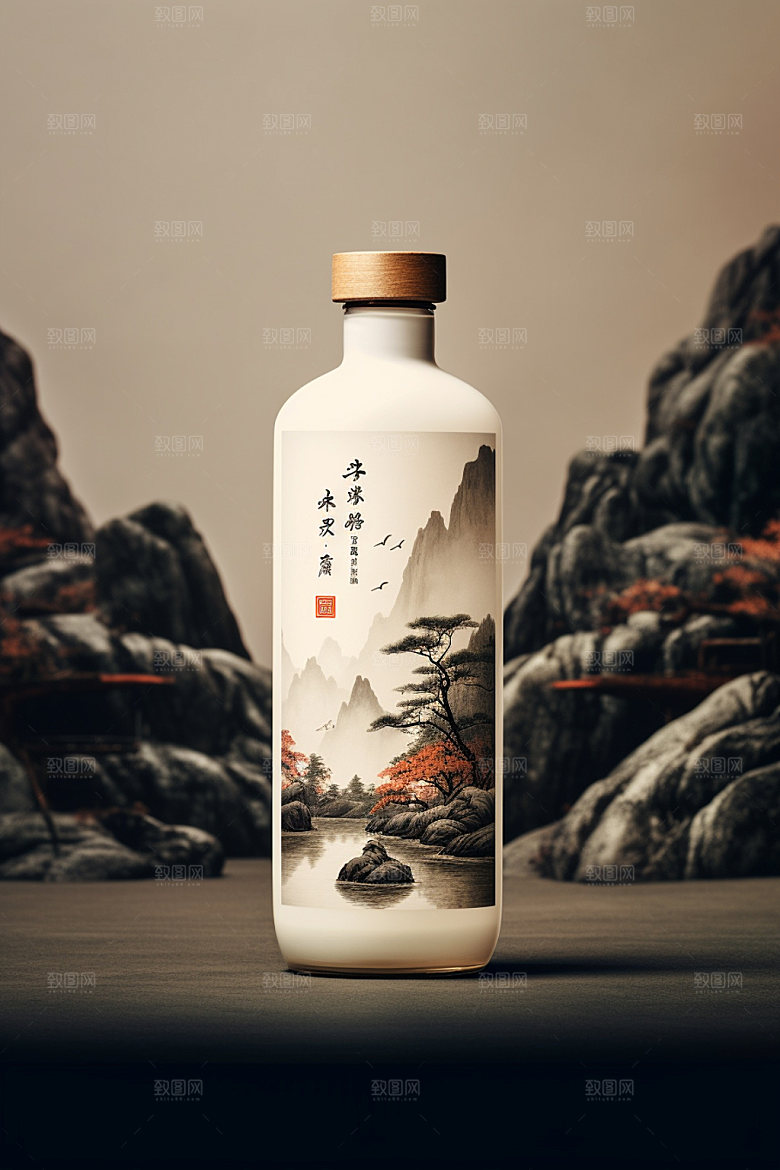 白酒酒瓶包装设计中国风模型