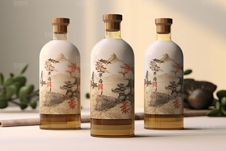 白酒酒瓶中国风立体模型