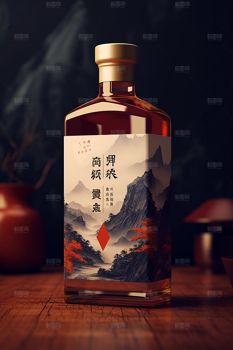 白酒酒瓶中式中国风模型