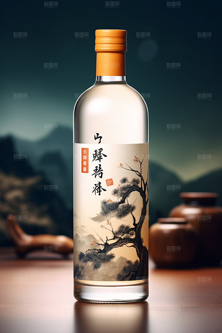 白酒酒瓶中式包装设计模型