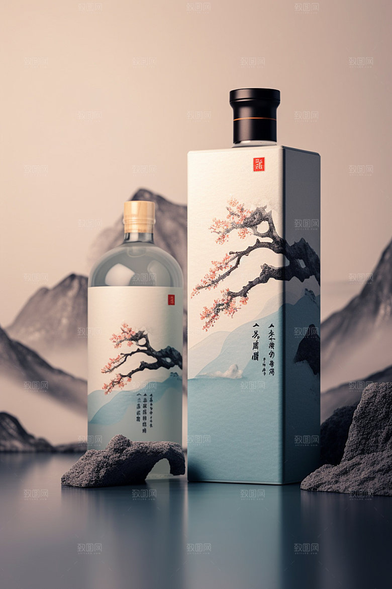 白酒酒瓶立体中式模型