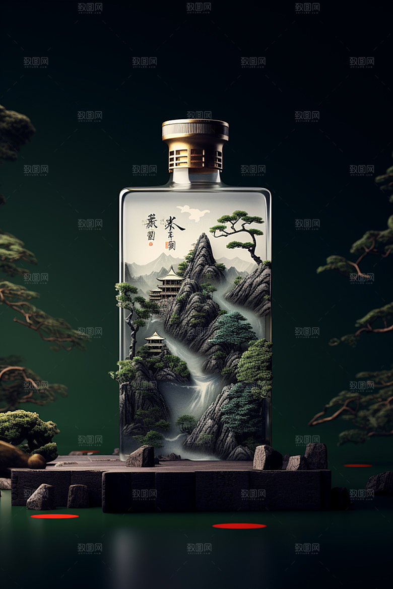 白酒酒瓶包装设计立体模型