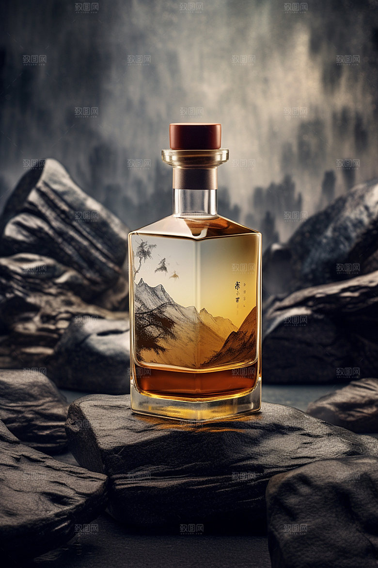 白酒酒瓶酒类传统模型