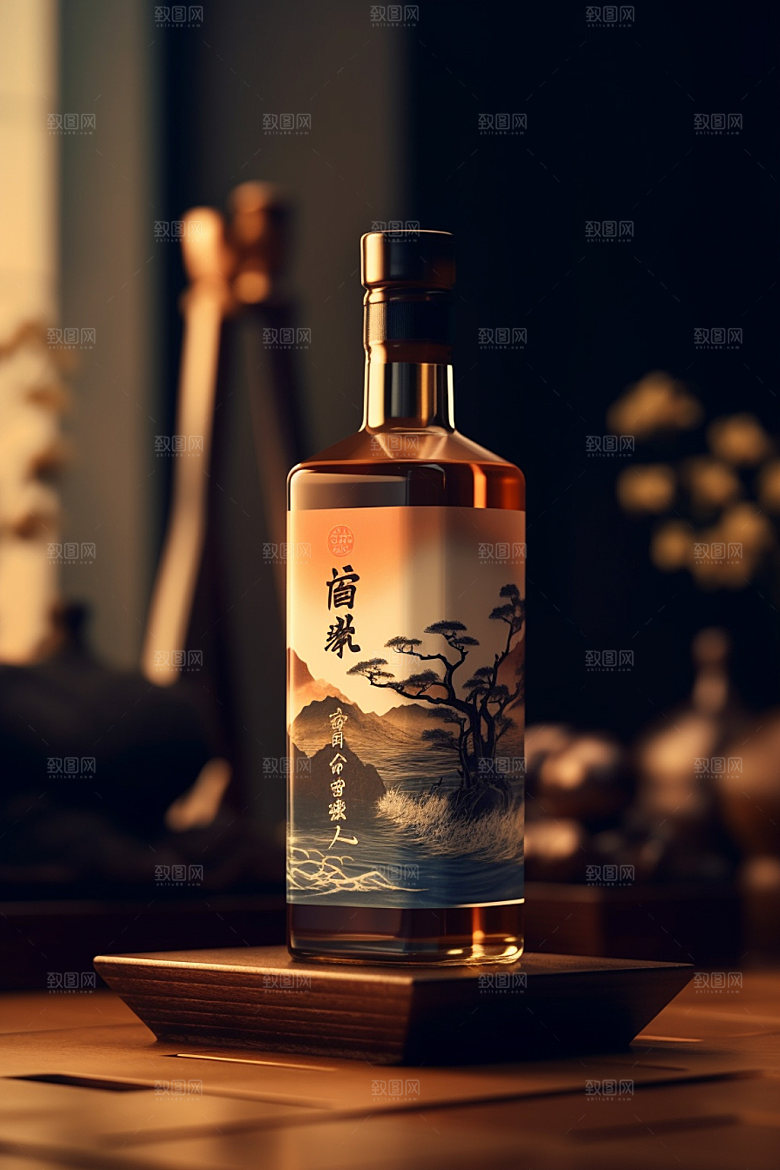 白酒酒瓶包装设计中国风模型
