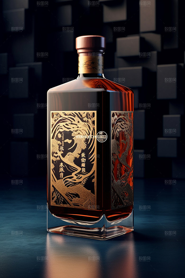 白酒酒瓶中国风立体模型