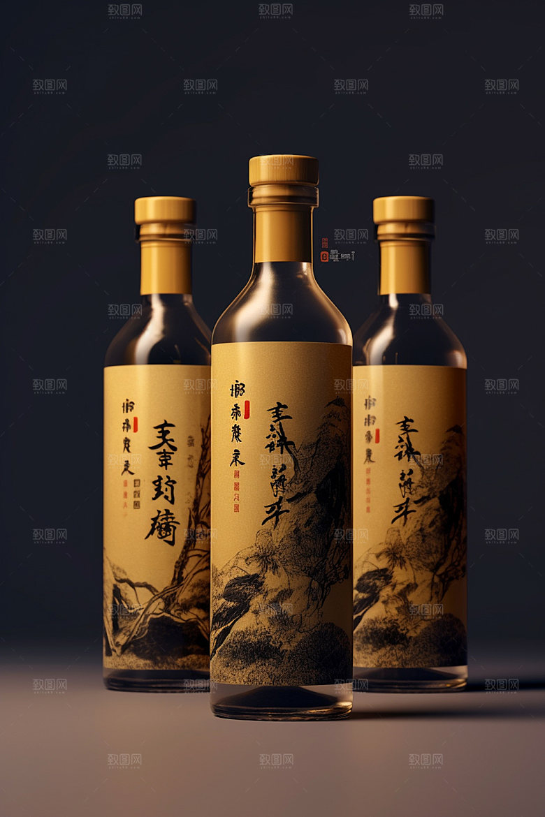 白酒酒瓶酒类中式模型