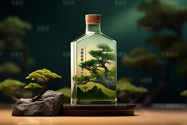 白酒酒瓶包装设计中式模型