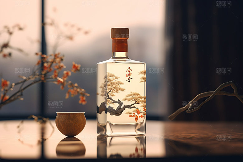 白酒酒瓶中国风传统模型