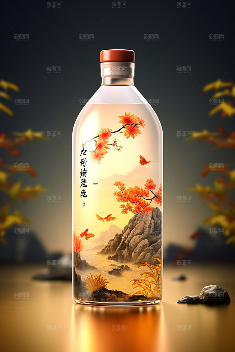 白酒酒瓶传统中国风模型