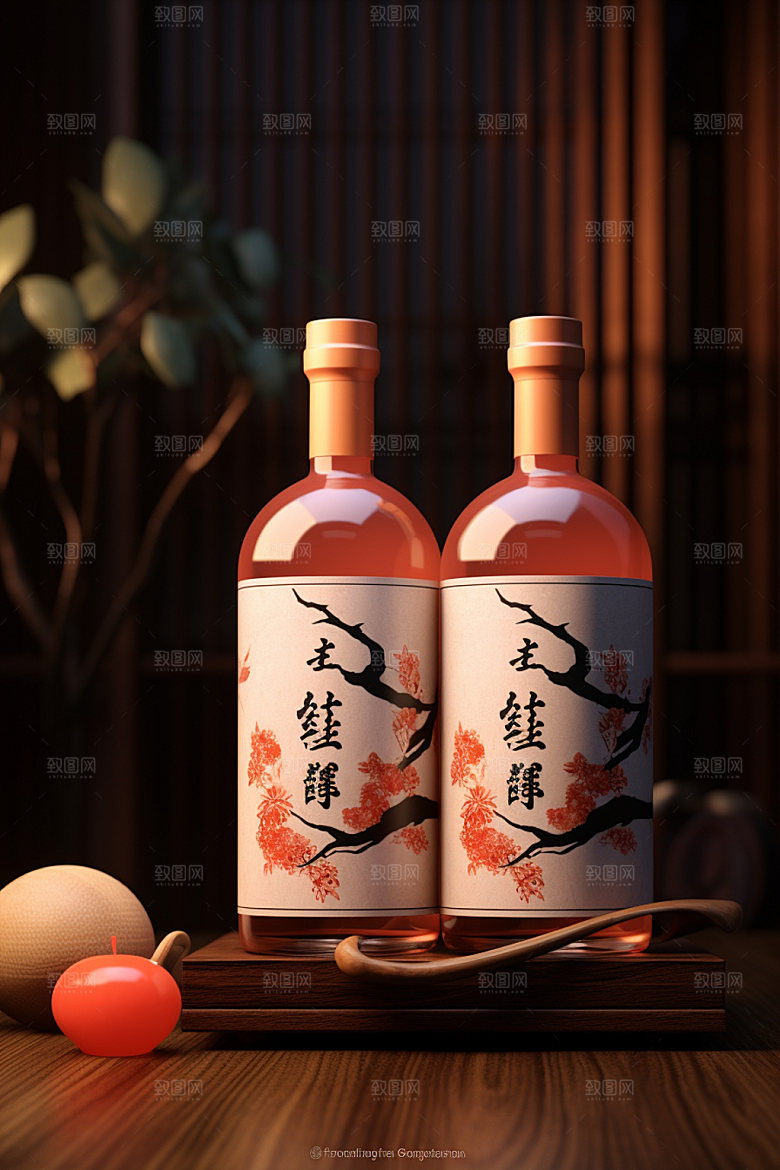 白酒酒瓶立体中国风模型