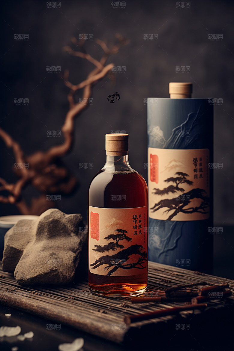 白酒酒瓶中式传统模型