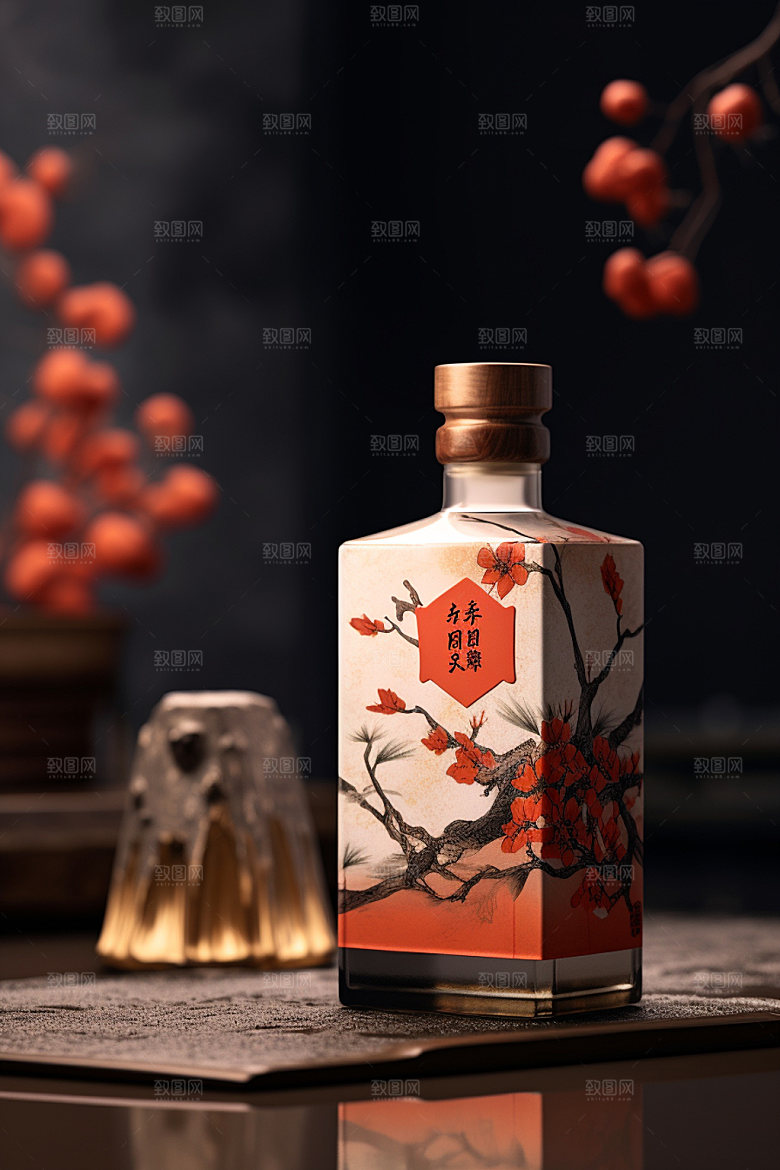 白酒酒瓶传统中国风模型