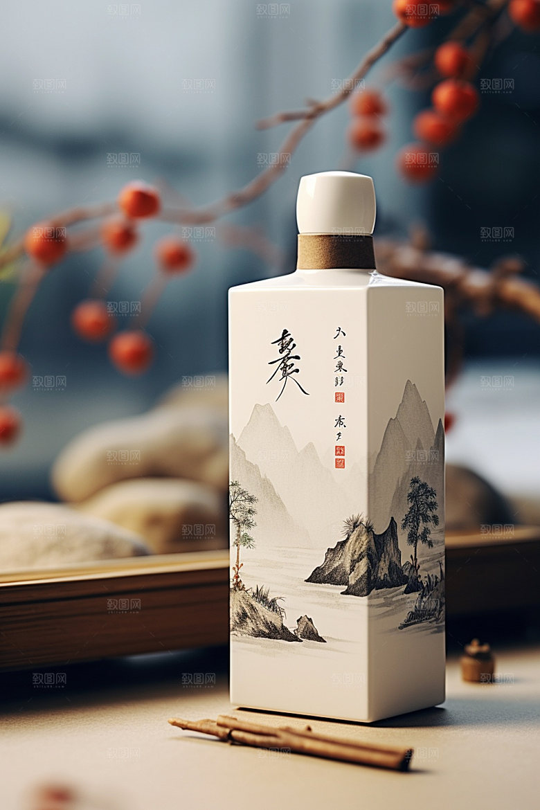 白酒酒瓶中式包装设计模型