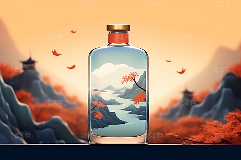 白酒酒瓶中国风传统模型